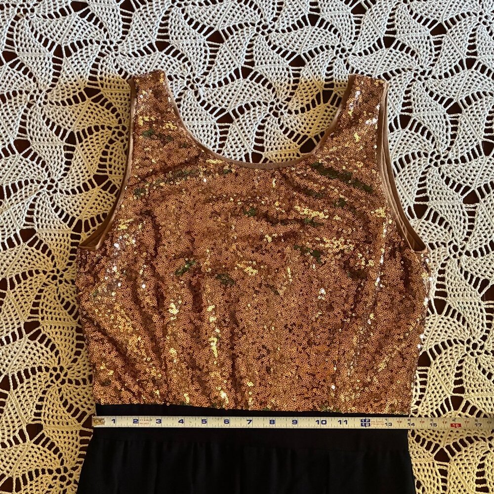 Rosette Rose Gold Sequin & Navy Chiffon Sleeveless Skater Dress Women's Large - Picture 9 of 15